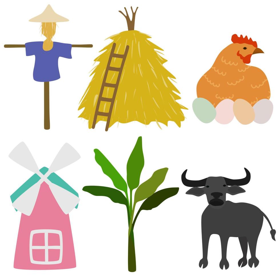 Organic farm set with animals.Flat style. vector