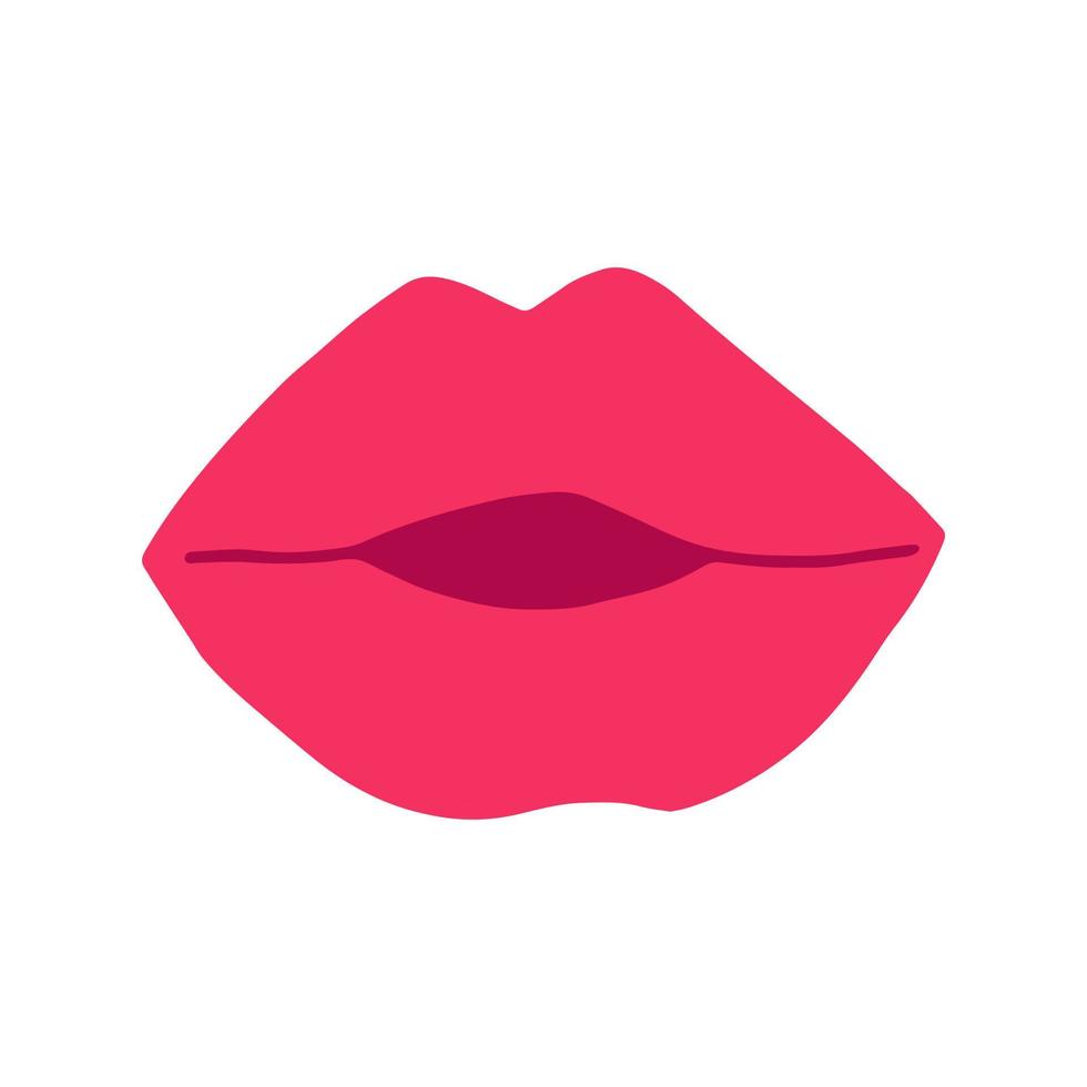 lips with pink lipstick icon. mouth illustration hand drawn in cartoon style vector