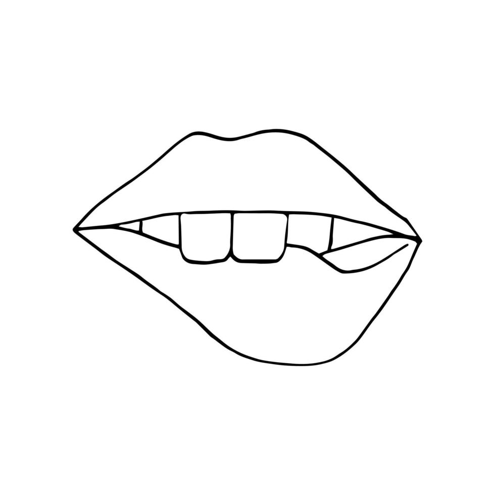 lips icon. mouth illustration hand drawn in doodle style. line art, nordic, scandinavian, minimalism, monochrome sticker vector