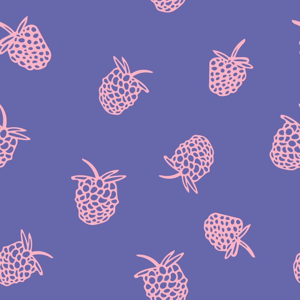 raspberries and blackberries seamless pattern. fruits hand drawn in doodle style. berries in simple line art vector