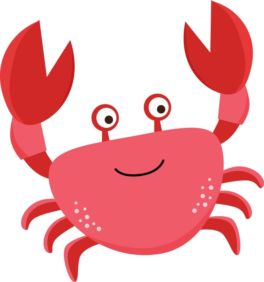 Cute sonriente rde cangrejo vector iillustration, estilo de dibujos animados. criatura marina, animales marinos.