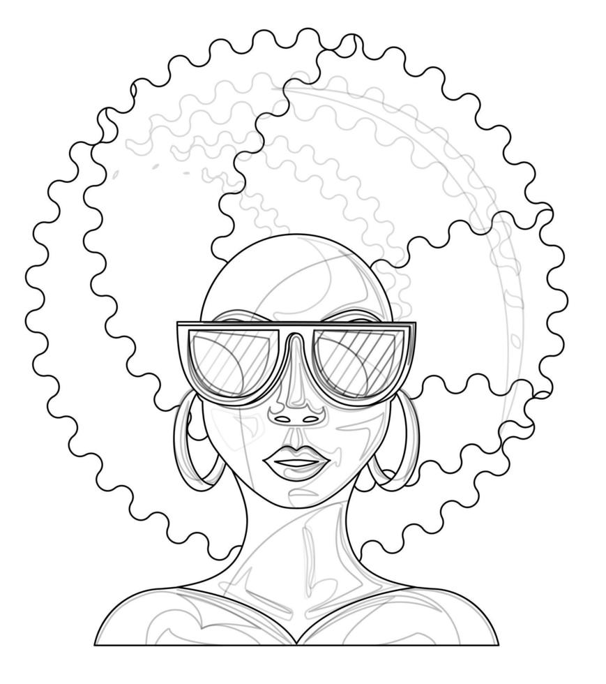 ector image of a dark-skinned woman in sunglasses and a luxurious hairstyle in full face vector