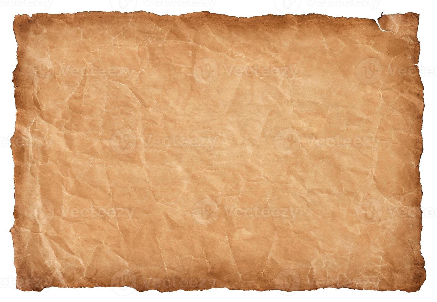 old parchment paper sheet vintage aged or texture isolated on white background photo