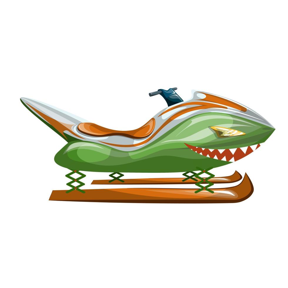 Vector image of a single stylized snowmobile on skis in the form of a shark. Concept. Isolated on white background. EPS 10