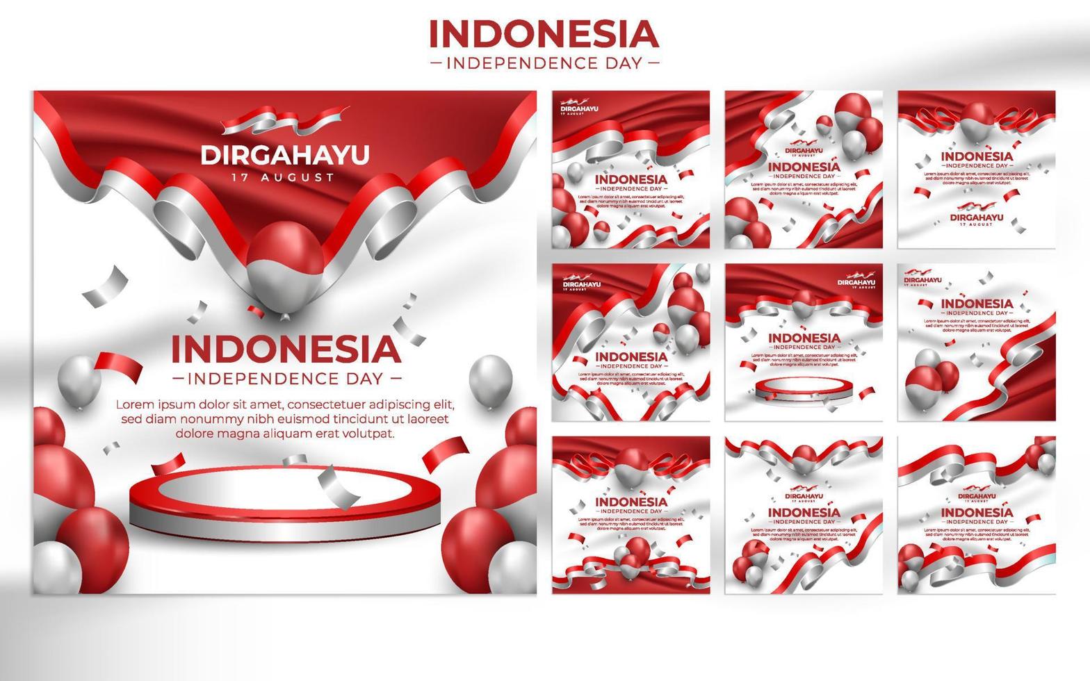 conjunto de plantilla de banner de volante de redes sociales del día de la independencia de indonesia vector