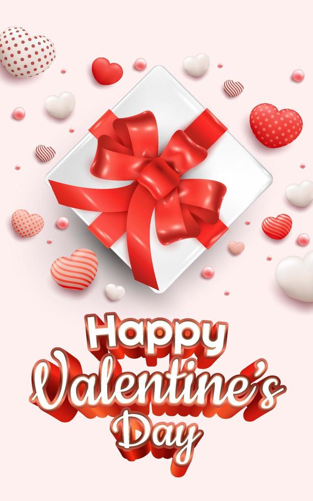 Valentines day banner with cute gift box and sweet hearts vector