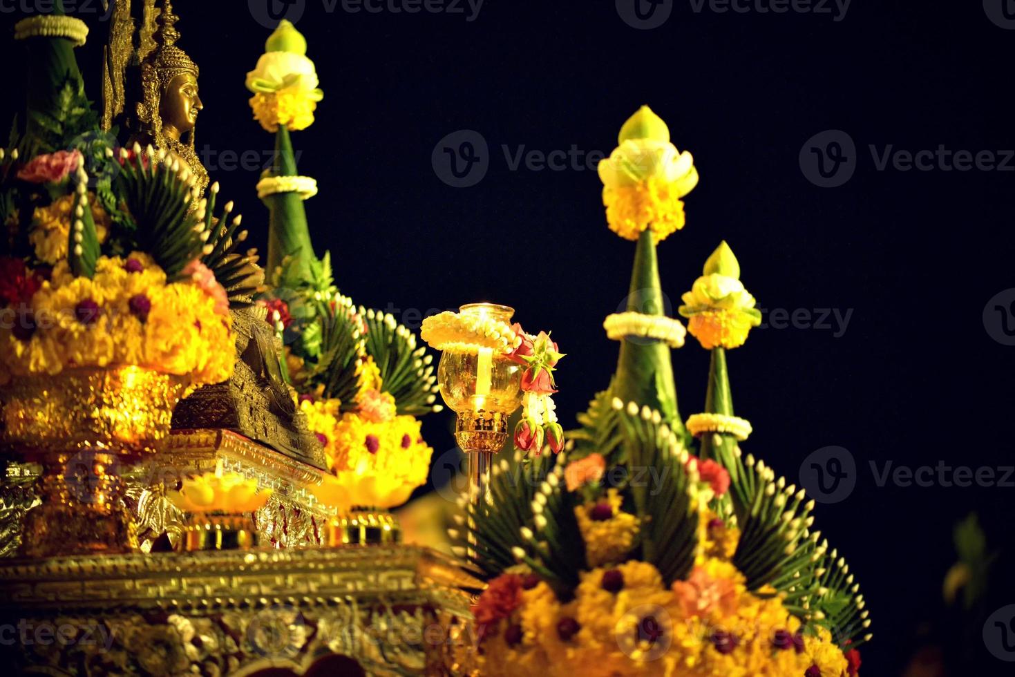 Candle lit thai culture walk in Asalha Puja day, Magha Puja day, Visakha Puja Day photo