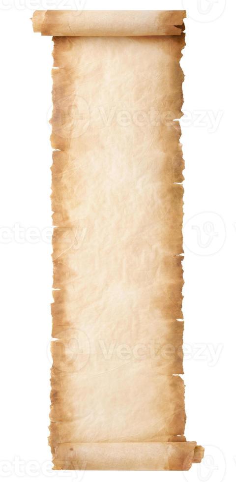 old parchment paper scroll sheet vintage aged or texture isolated on white background photo