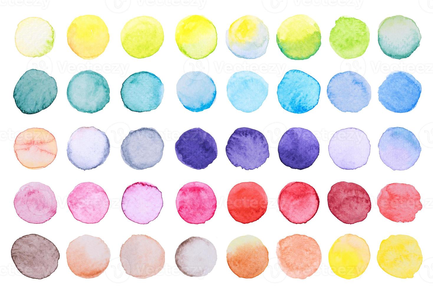 watercolor brush paint circles shape with a hand drawn in the paper on white background photo