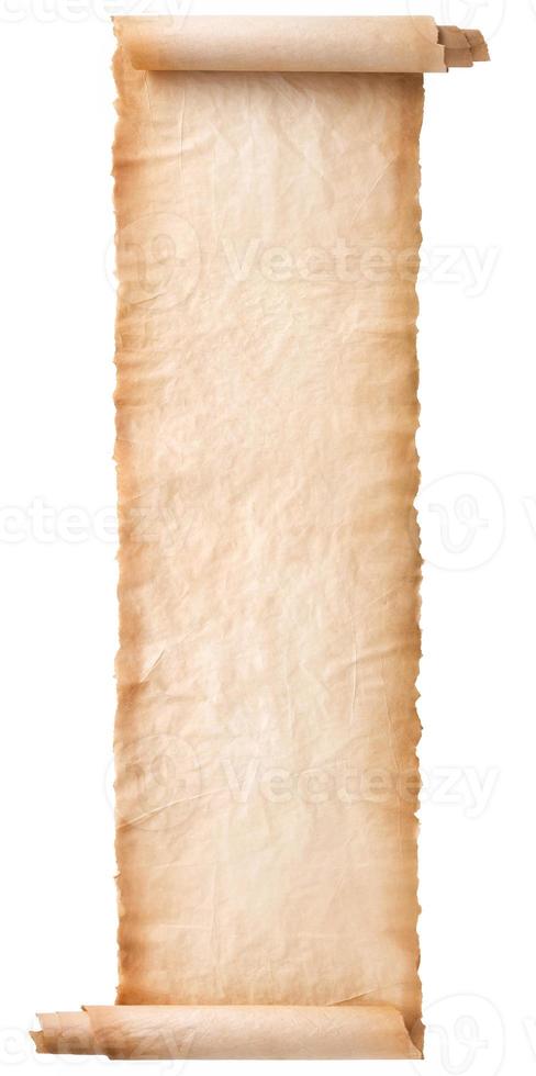 old parchment paper scroll sheet vintage aged or texture isolated on white background photo