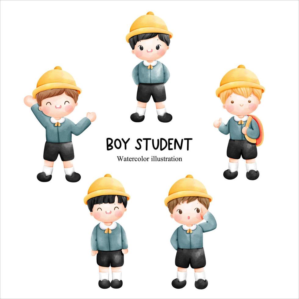 watercolor boy student, children. Vector illustration