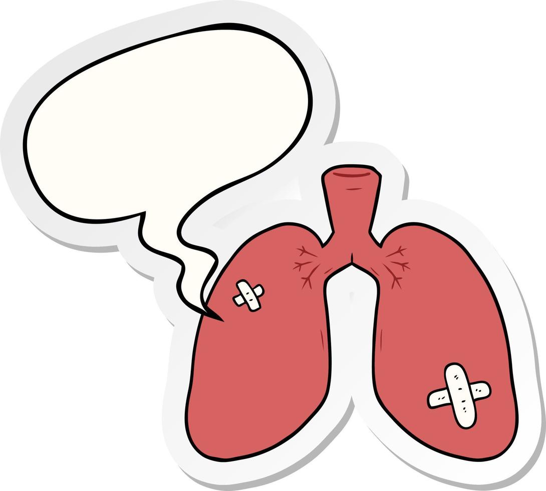 caricatura, pulmones reparados, y, burbuja del discurso, pegatina vector