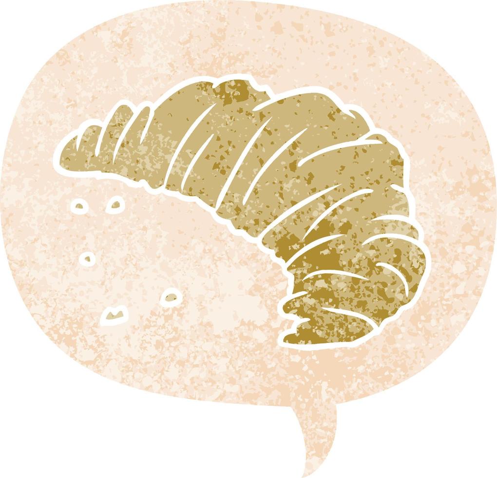 cartoon croissant and speech bubble in retro textured style vector