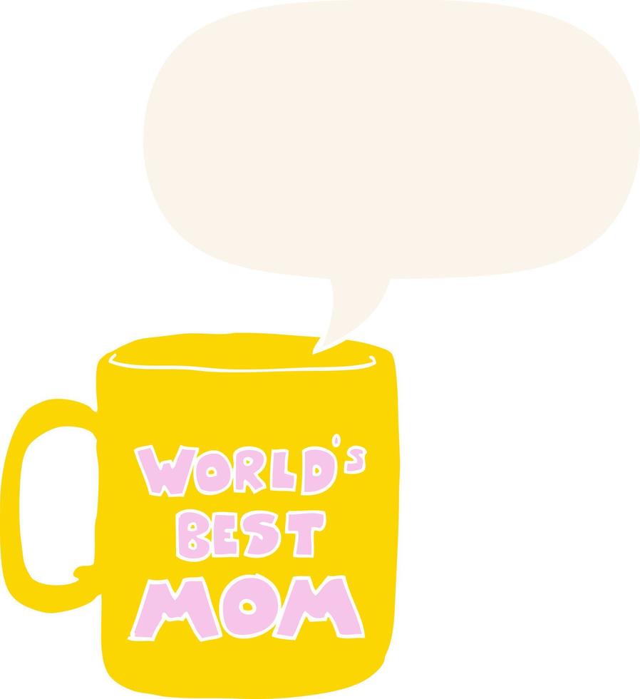 la mejor taza de mamá del mundo y la burbuja del habla en estilo retro vector