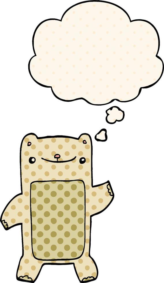 cartoon teddy bear and thought bubble in comic book style vector