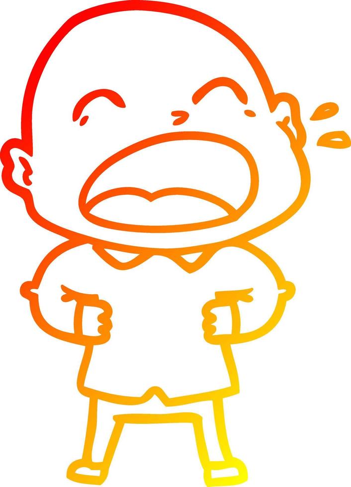 warm gradient line drawing cartoon shouting bald man vector