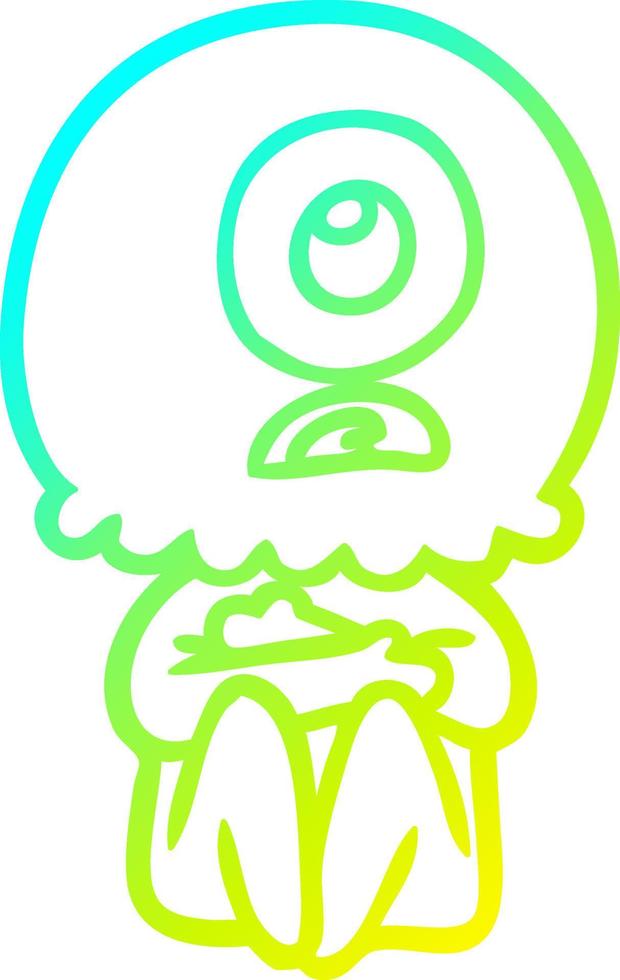 cold gradient line drawing cartoon cyclops alien spaceman vector