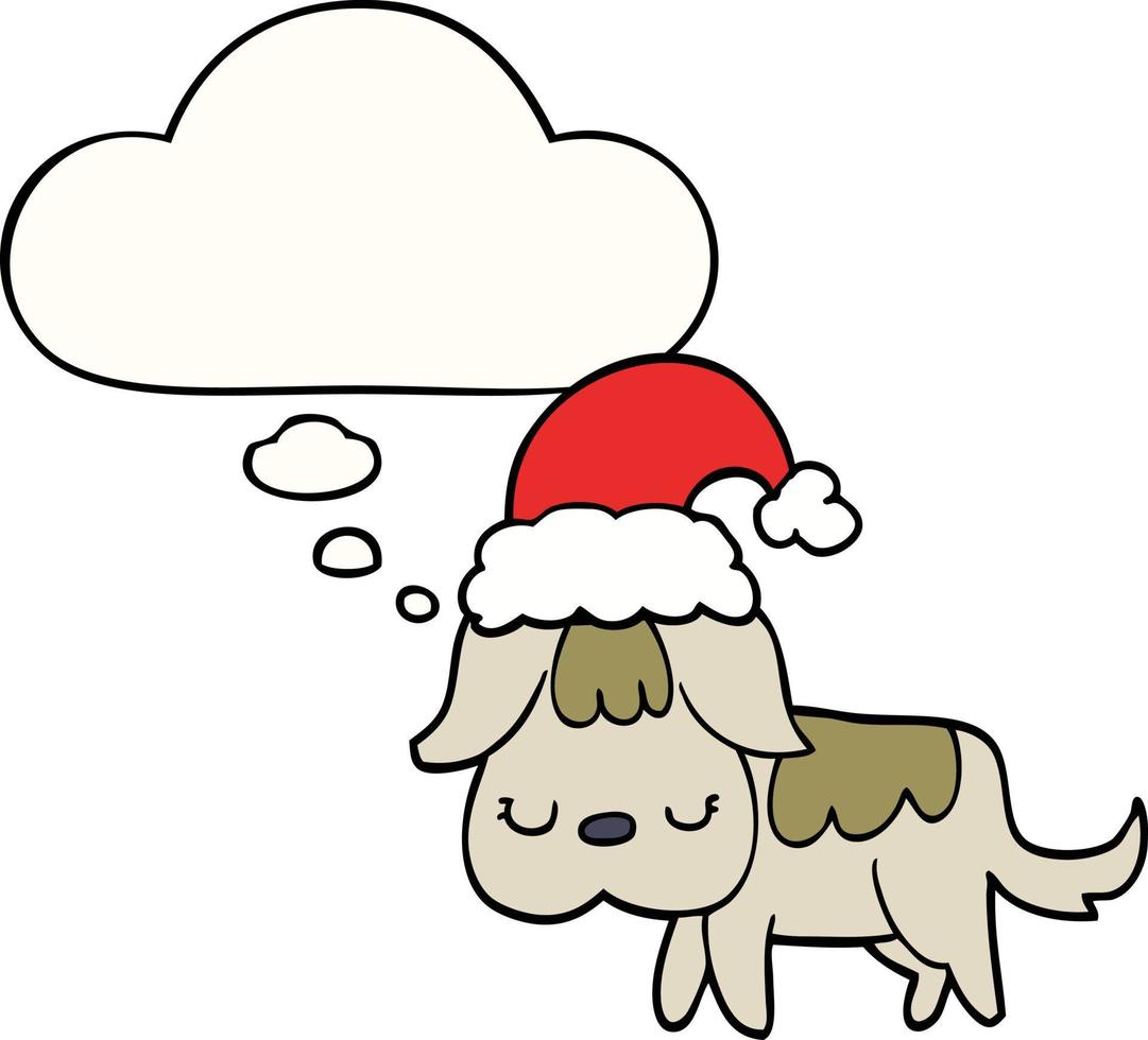 lindo perro navideño y burbuja de pensamiento vector