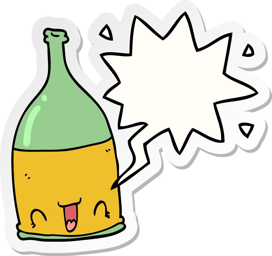 cartoon wine bottle and speech bubble sticker vector