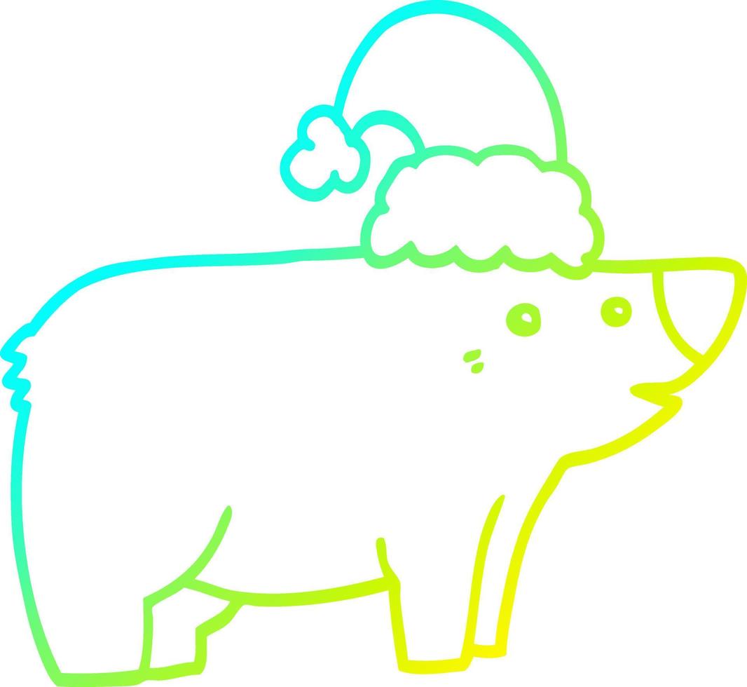 cold gradient line drawing cartoon bear wearing christmas hat vector