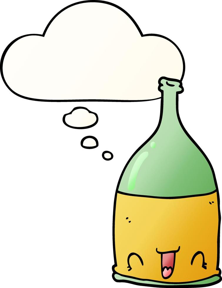 cartoon wine bottle and thought bubble in smooth gradient style vector