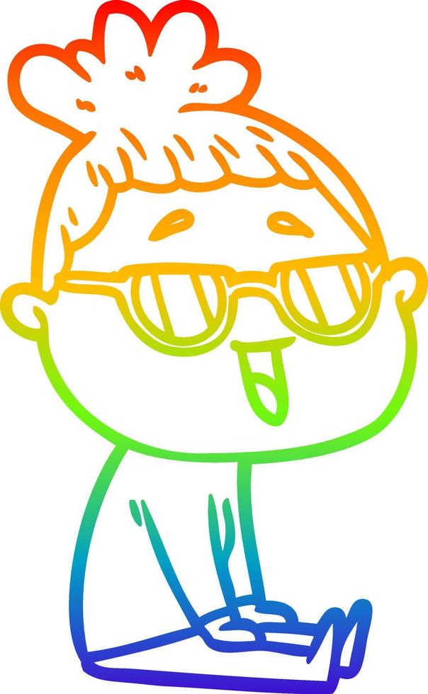 dibujo de la línea de gradiente del arco iris mujer feliz de dibujos animados con gafas vector