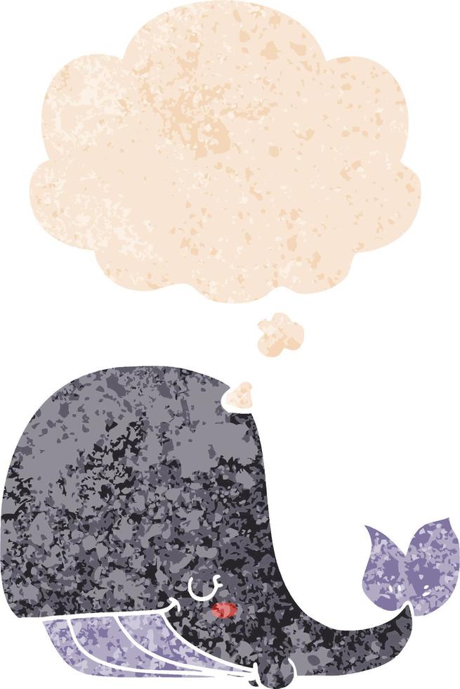 cartoon whale and thought bubble in retro textured style vector