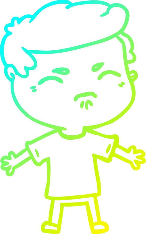 cold gradient line drawing cartoon annoyed man vector