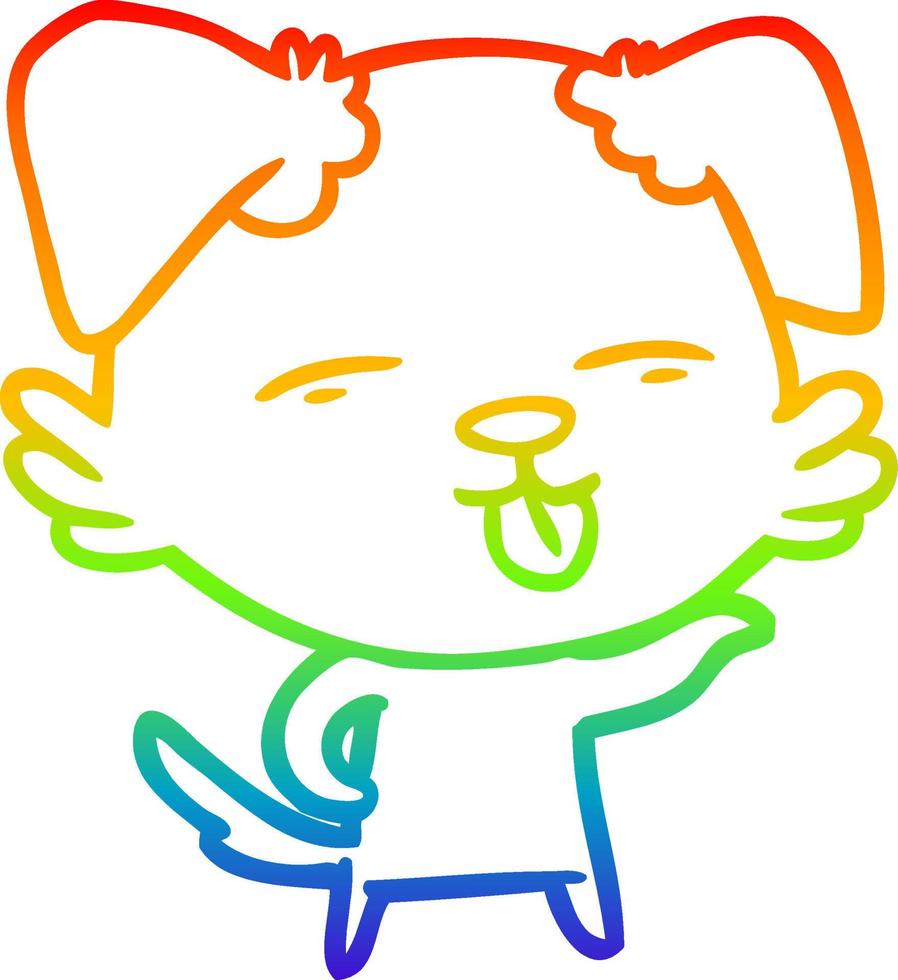 rainbow gradient line drawing cartoon dog sticking out tongue vector