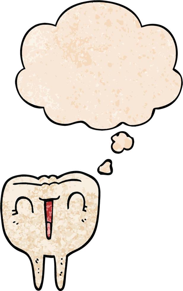 cartoon happy tooth and thought bubble in grunge texture pattern style vector