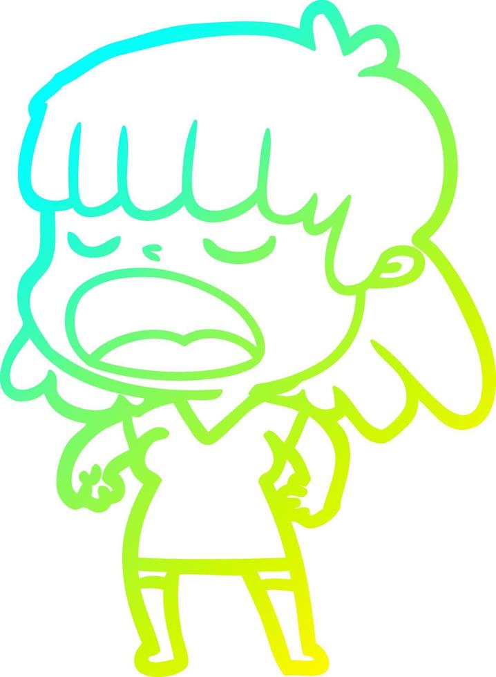 cold gradient line drawing cartoon woman talking loudly vector
