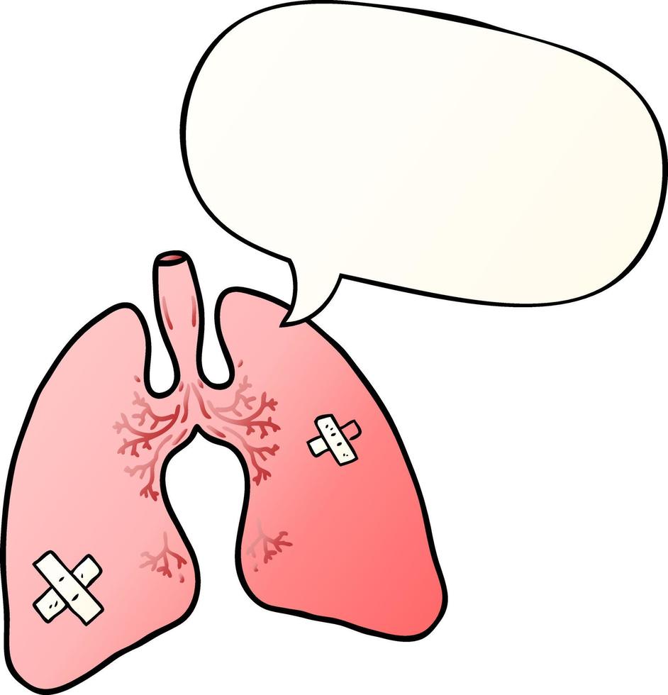 cartoon lungs and speech bubble in smooth gradient style vector
