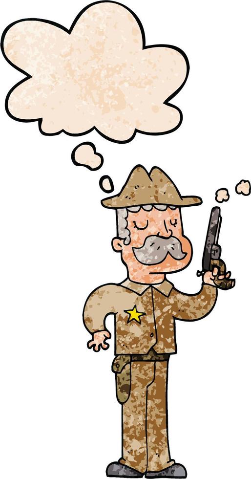 cartoon sheriff and thought bubble in grunge texture pattern style vector