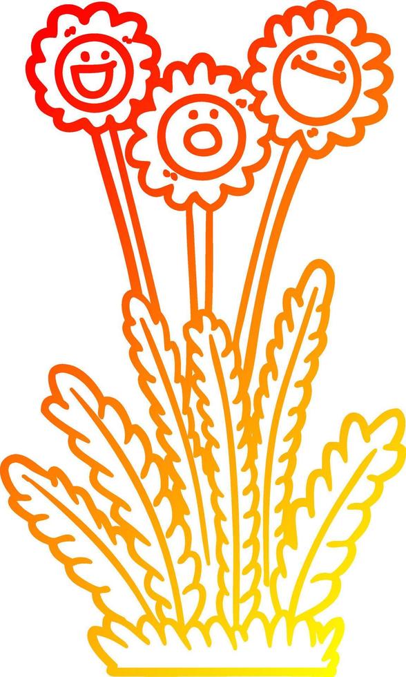 warm gradient line drawing cartoon happy flowers vector