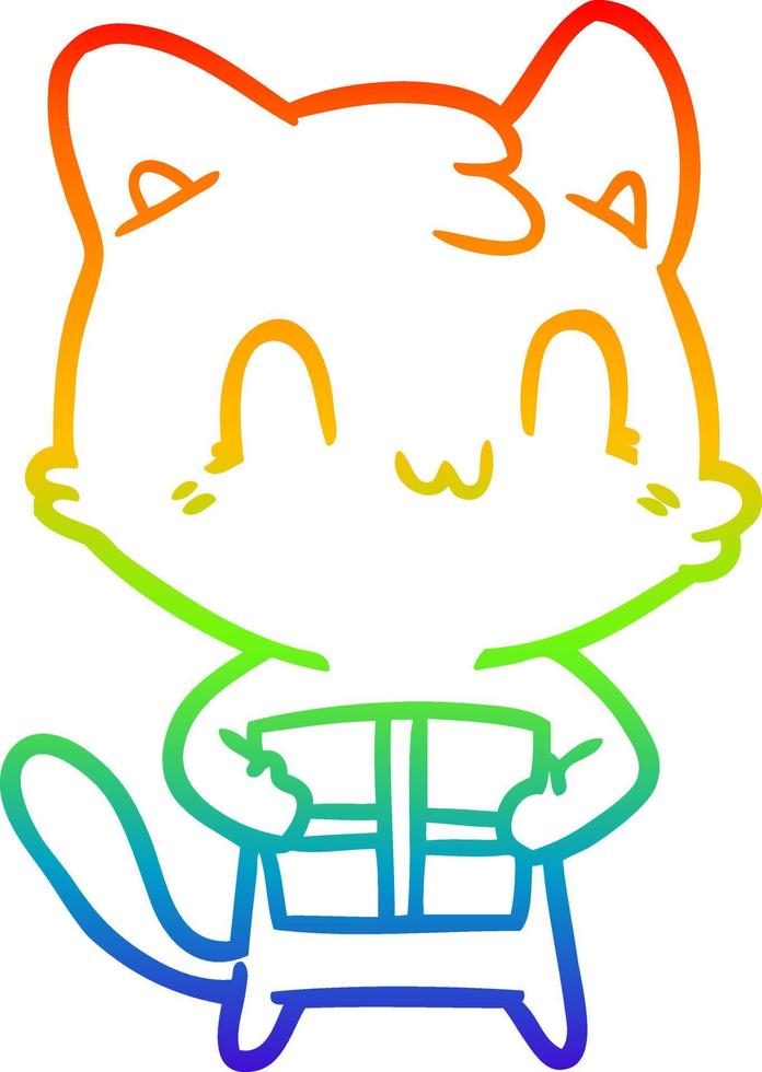 rainbow gradient line drawing cartoon happy cat vector