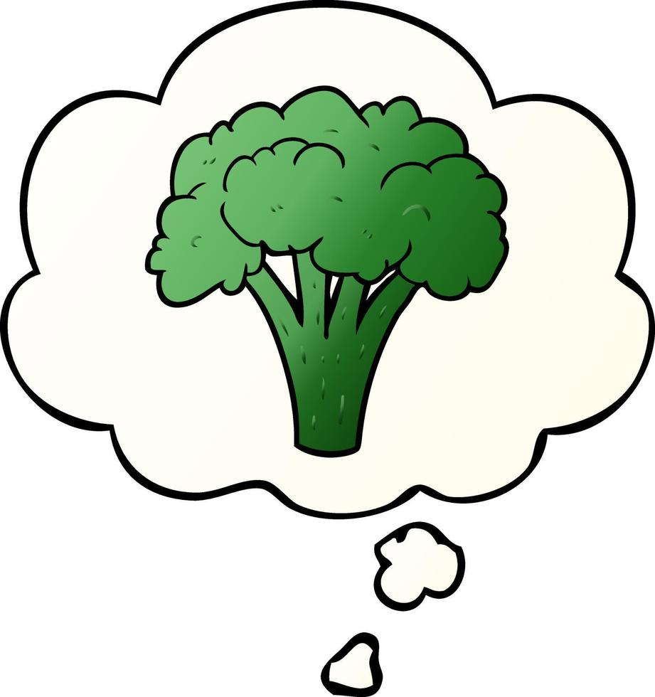 cartoon brocoli and thought bubble in smooth gradient style vector