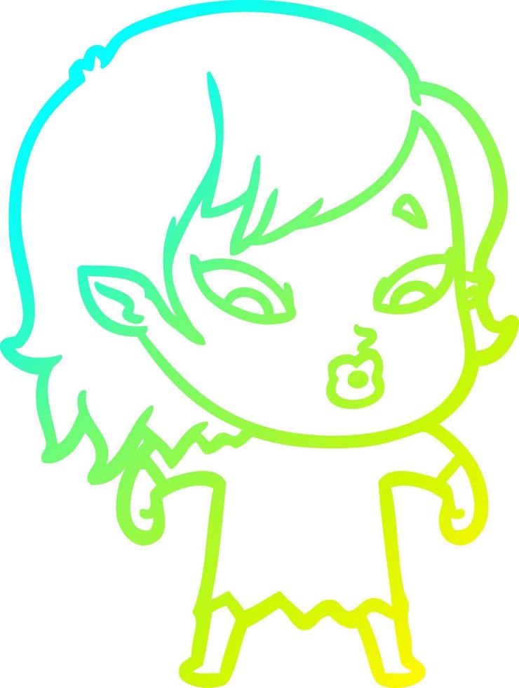 cold gradient line drawing cute cartoon vampire girl vector