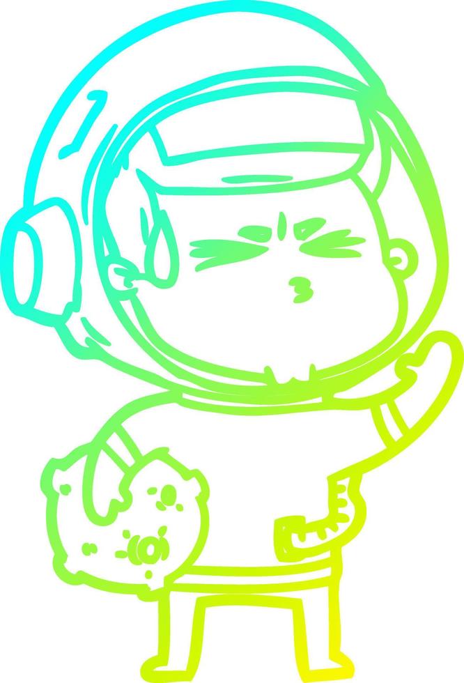 dibujo de línea de gradiente frío astronauta estresado de dibujos animados vector