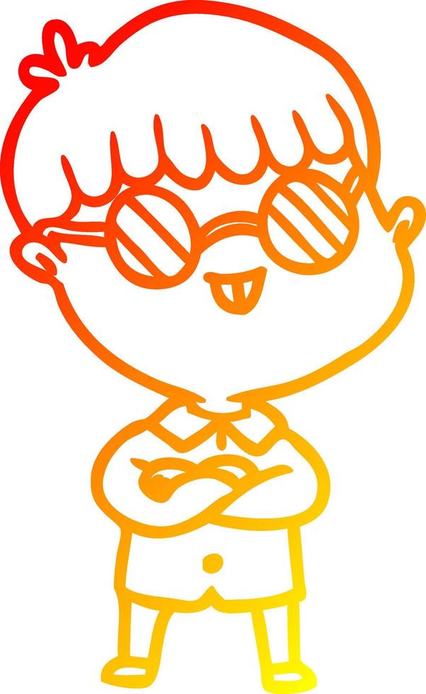 dibujo de línea de gradiente cálido chico de dibujos animados con gafas vector