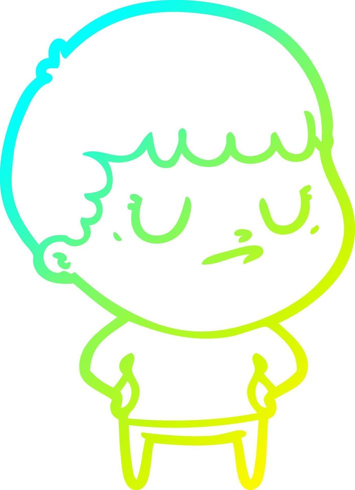 cold gradient line drawing cartoon grumpy boy vector