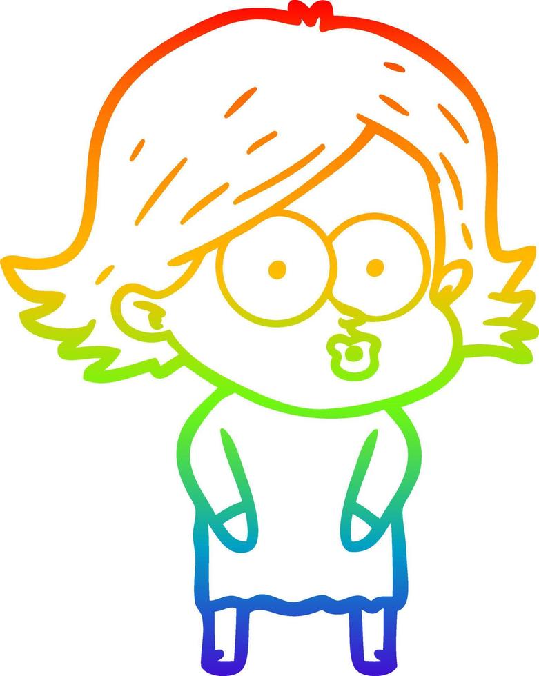 rainbow gradient line drawing cartoon girl pouting vector