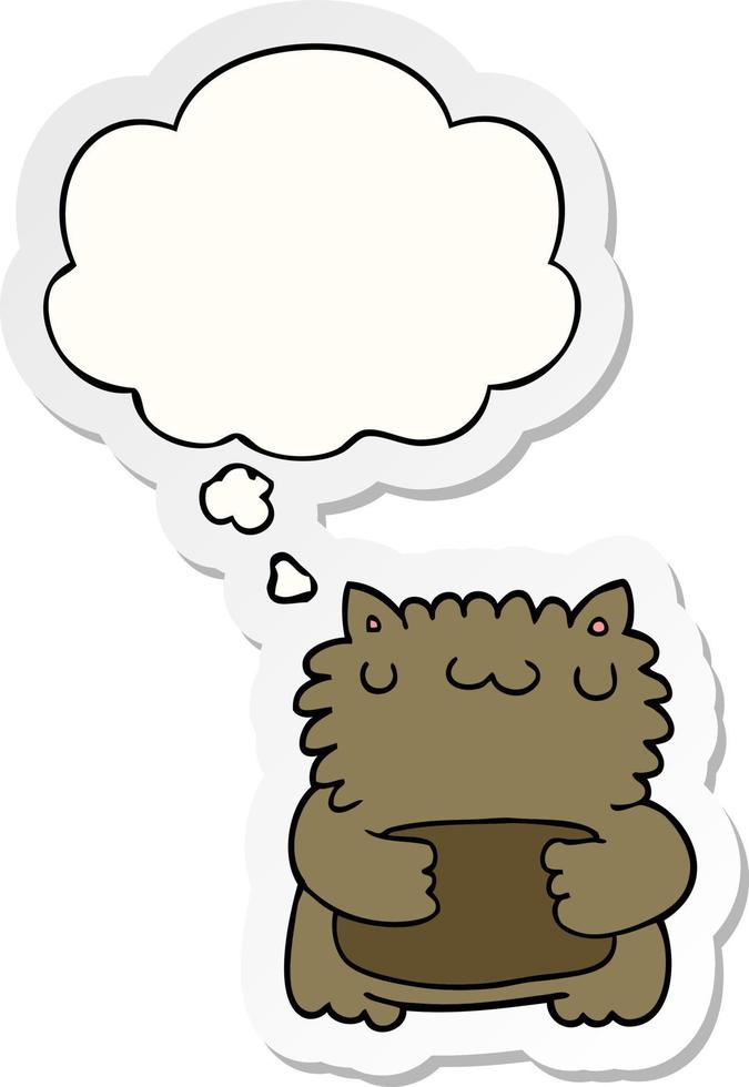 cartoon bear and thought bubble as a printed sticker vector