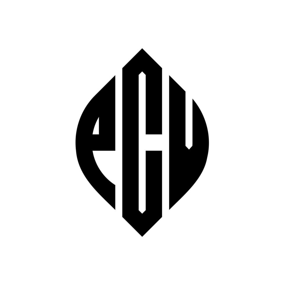 diseño de logotipo de letra de círculo pcv con forma de círculo y elipse. pcv letras elipses con estilo tipográfico. las tres iniciales forman un logo circular. vector de marca de letra de monograma abstracto del emblema del círculo pcv.