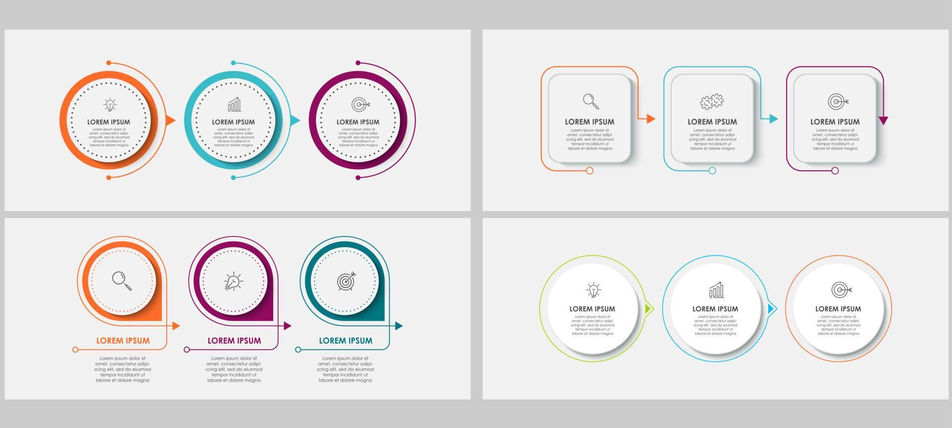 conjunto de infografías de negocios con 3 opciones o pasos vector