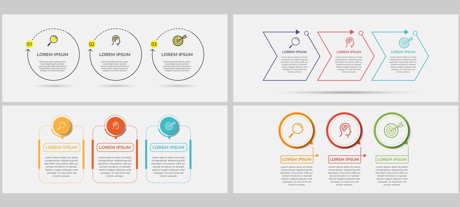 conjunto de infografías de negocios con 3 opciones o pasos vector