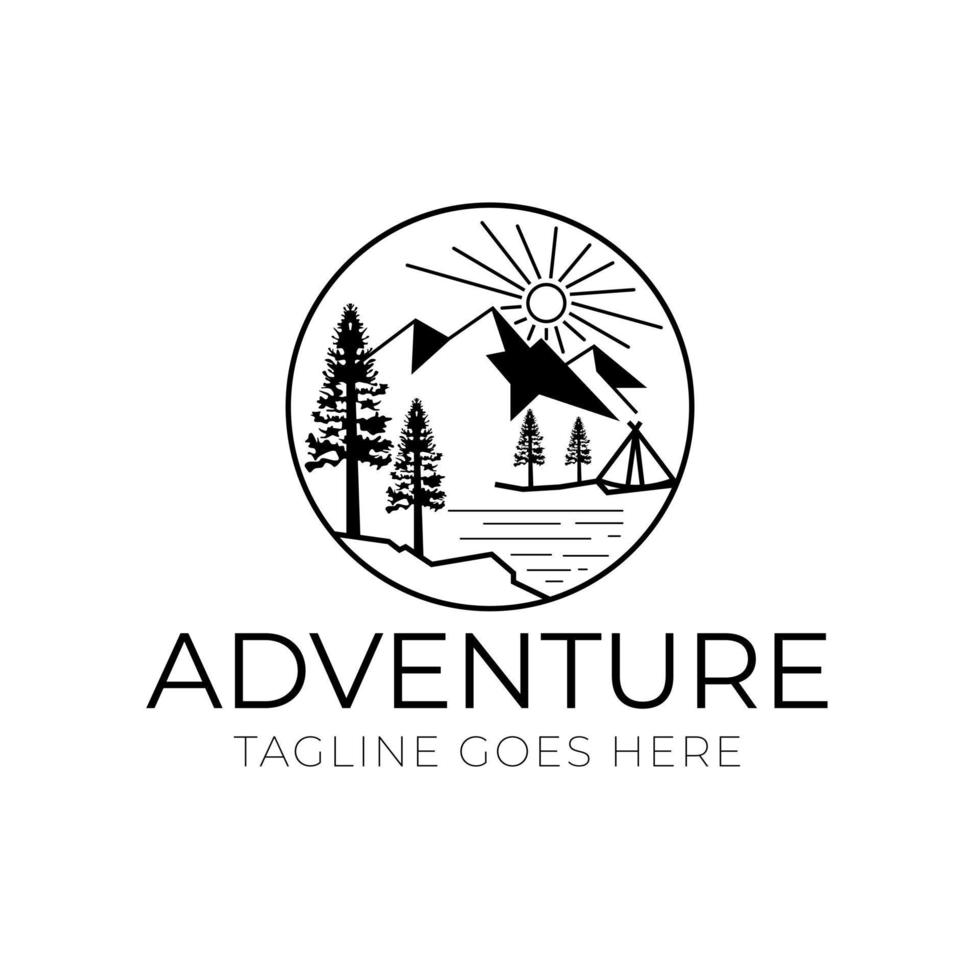 Minimalist camping mountain logo illustration template design,in a circle camping adventure vector