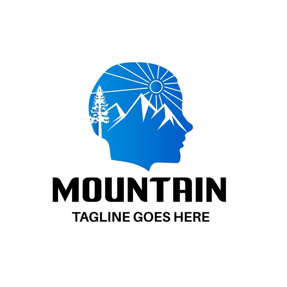 Illustration of a head with a mountain, thinking symbol logo design template vector