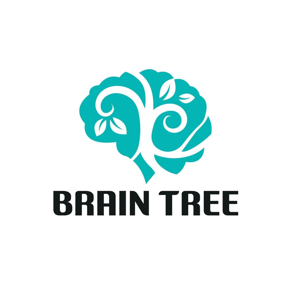 Brain logo forming tree silhouette, human mind, growth, innovation, thinking vector