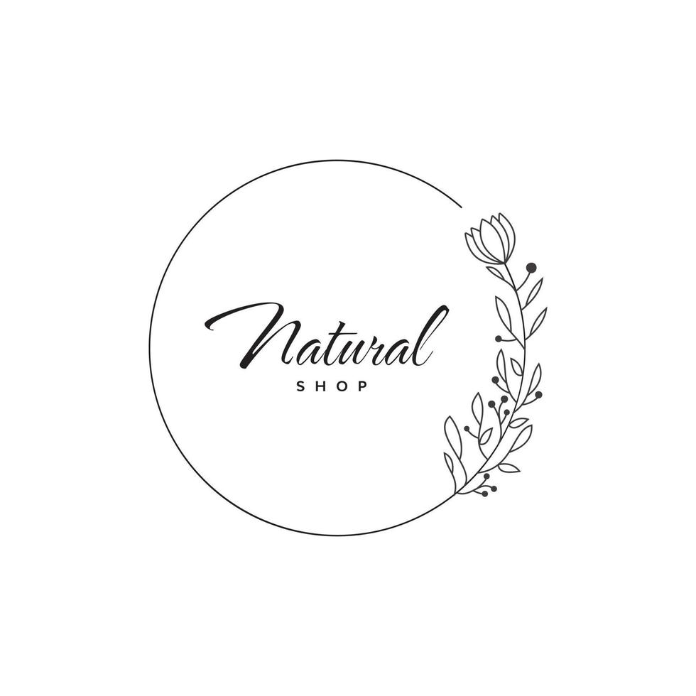 logotipo floral vectorial para etiquetas, logotipos e insignias para el cuidado de la salud, floristería con concepto de naturaleza, hojas, clásico con giro circular vector