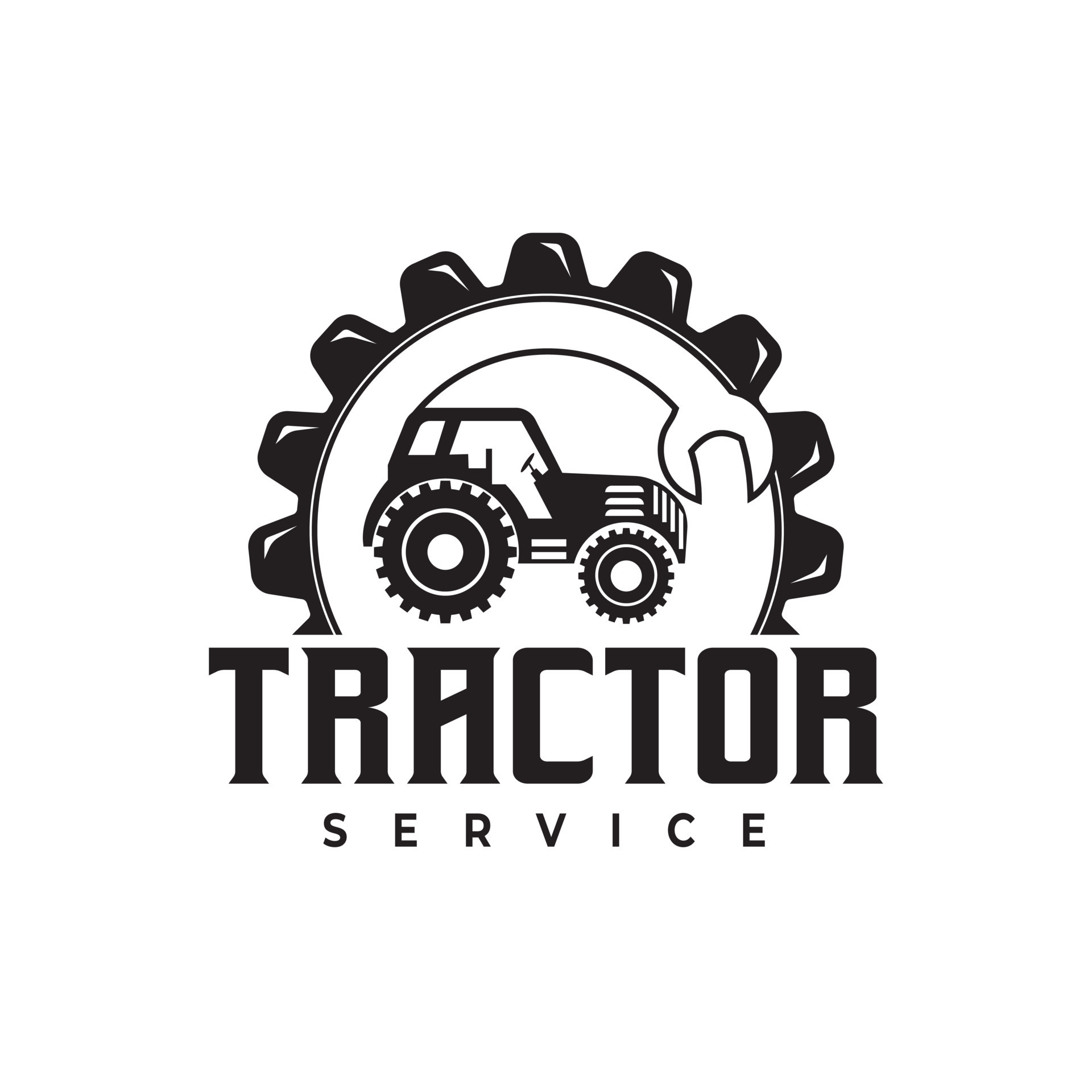 diseño del logotipo del tractor. servicio de reparación y mantenimiento de la máquina del